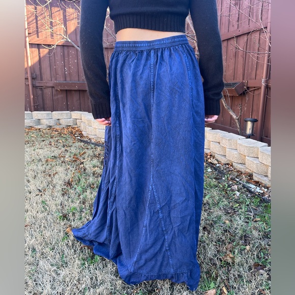 Chic Navy Embroidered Maxi Skirt - Picture 7 of 15
